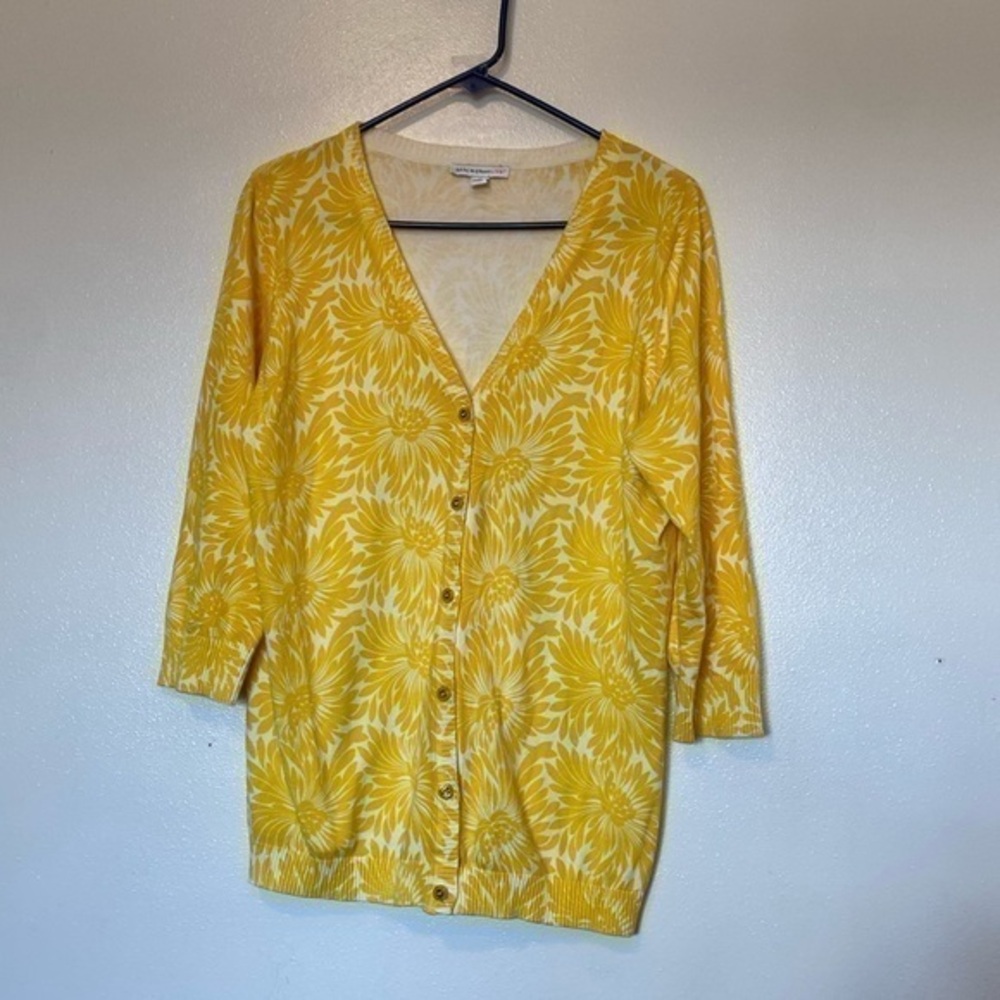 Isaac Mizrahi Yellow Floral Button-Up Cardigan